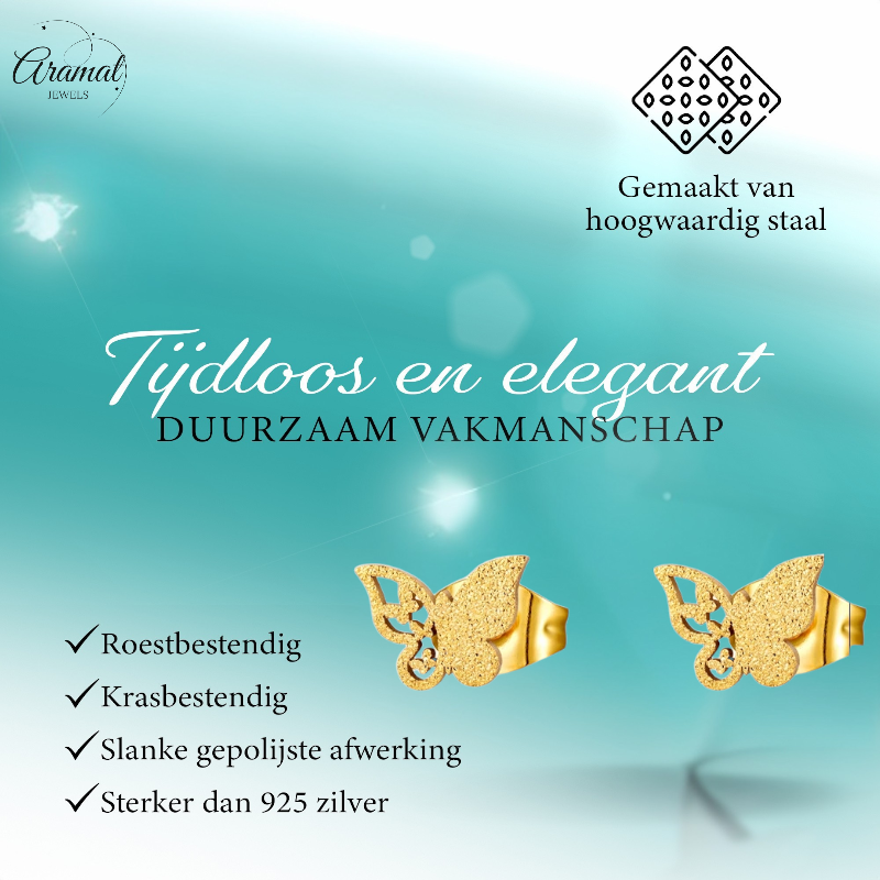 Matte butterfly earrings gold-colored stainless steel 8mm