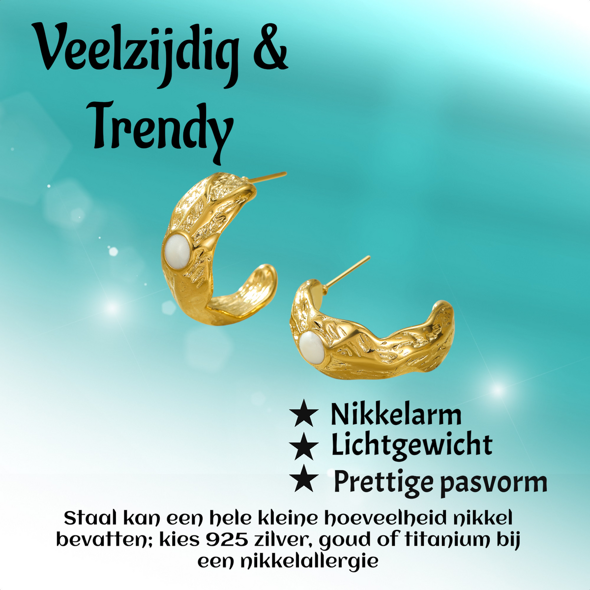 Goudkleurige Halve Oorringen Emaille Cirkel 25x10mm