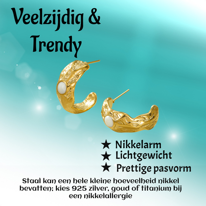 Goudkleurige Halve Oorringen Emaille Cirkel 25x10mm