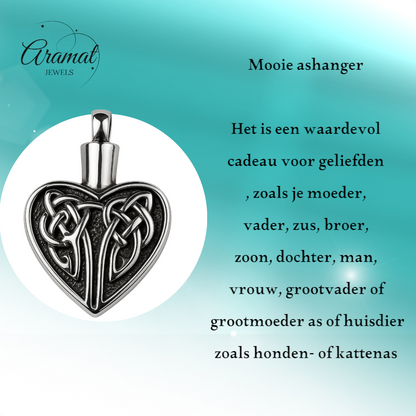 Celtic ash heart steel with black Celtic knot