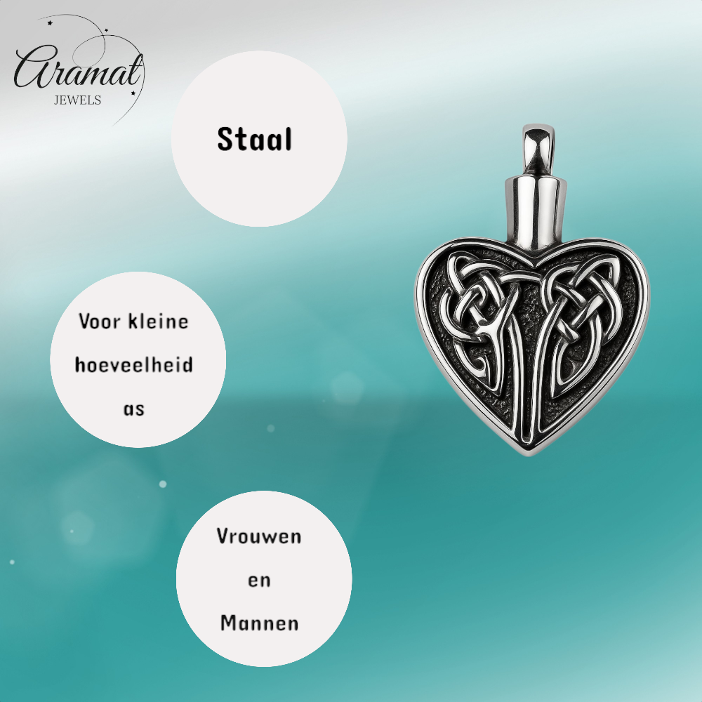 Celtic ash heart steel with black Celtic knot