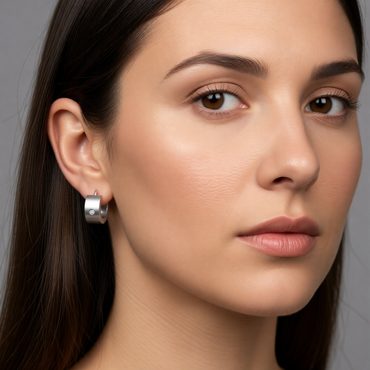 Earrings – 13mm Mini Creole Zirconia Accent Stainless Steel Silver Color Unisex