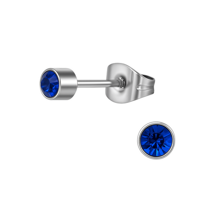 Royal blue crystal stud earrings – 4mm silver