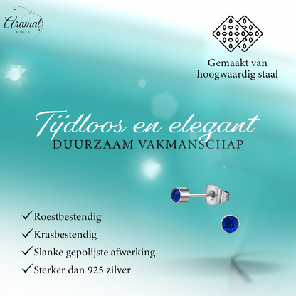 Royal blue crystal stud earrings – 4mm silver