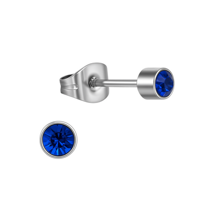 Royal blue crystal stud earrings – 4mm silver