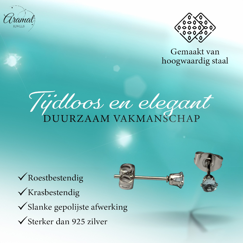 Light Blue Zirconia Earrings – 3mm – Stainless Steel