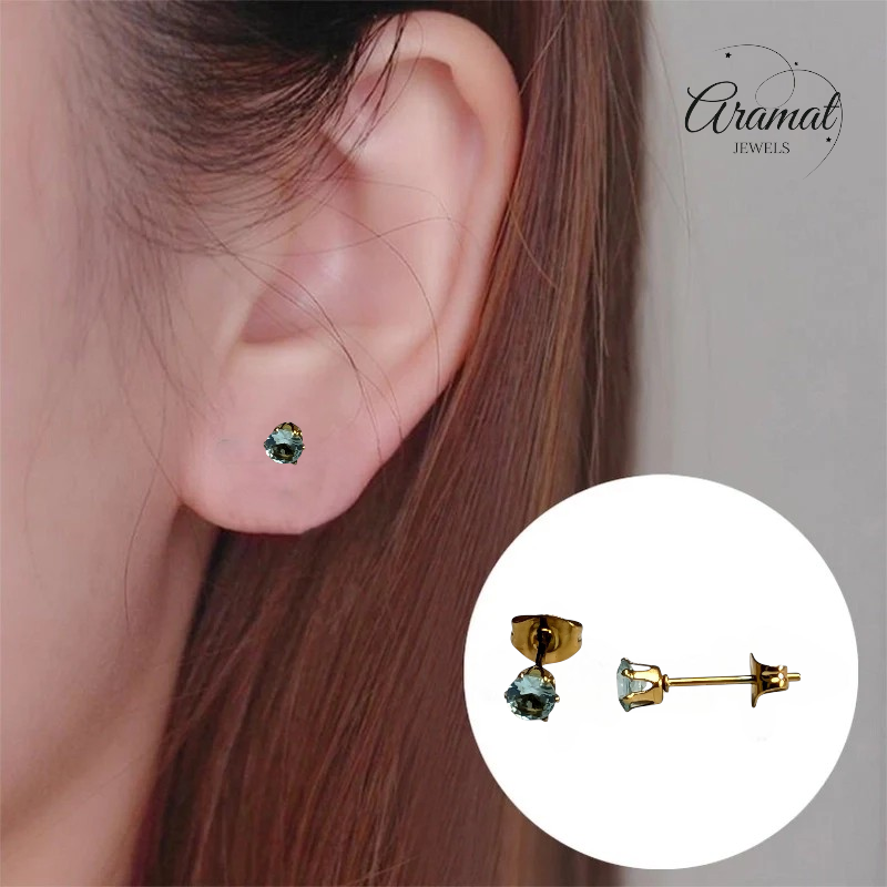 Boucles d'oreilles en zircon bleu clair – 4 mm – Acier inoxydable