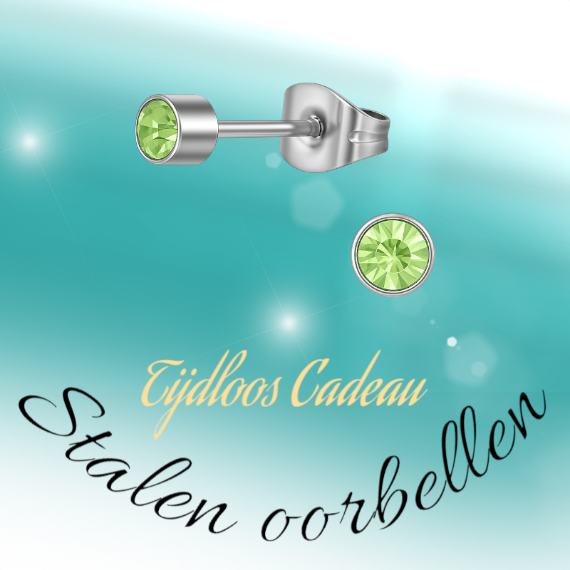 Light green crystal stud earrings – 4mm silver stainless steel