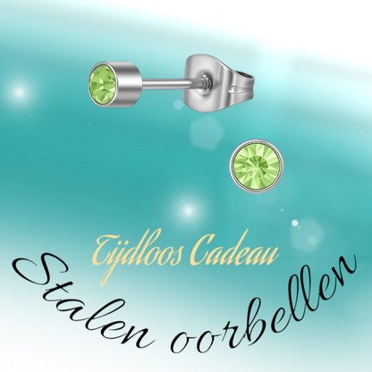 Light green crystal stud earrings – 4mm silver stainless steel