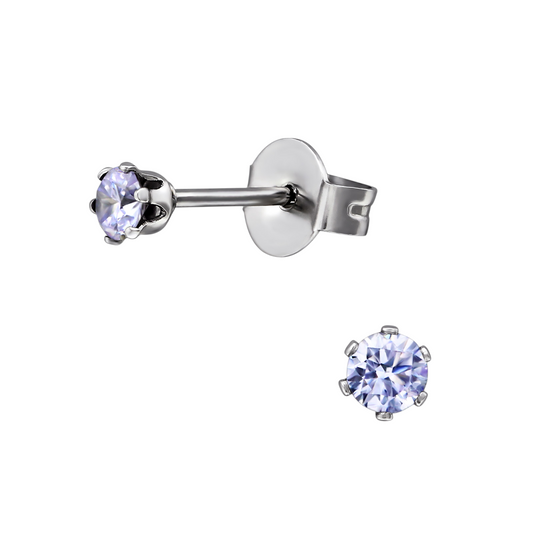 Silver-colored Zirconia Earrings 3mm Purple