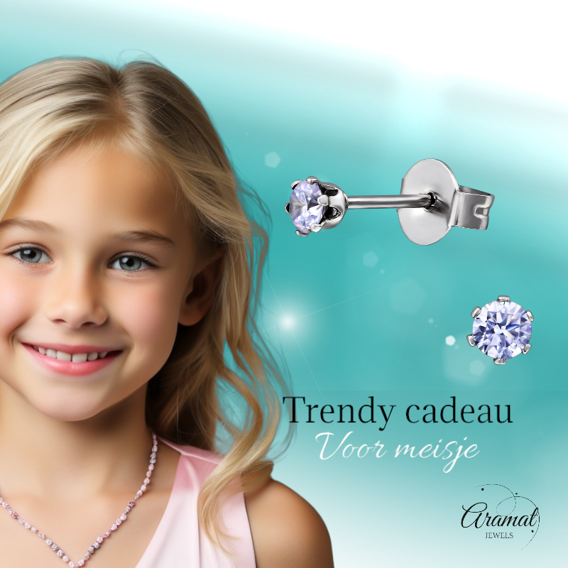 Silver-colored Zirconia Earrings 3mm Purple