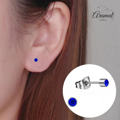 Mini crystal stud earrings blue – 3mm silver color