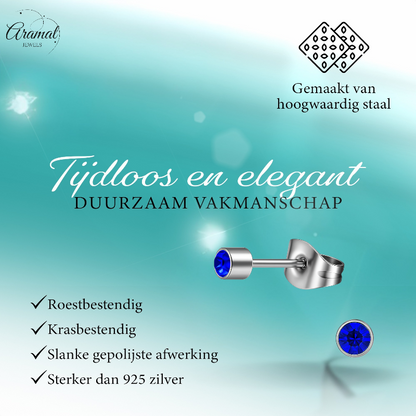 Mini crystal stud earrings blue – 3mm silver color