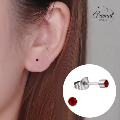Mini boucles d'oreilles puces en cristal rouge grenat – 3 mm en acier inoxydable