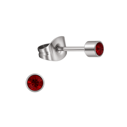 Mini stud earrings garnet red crystal – 3mm stainless steel