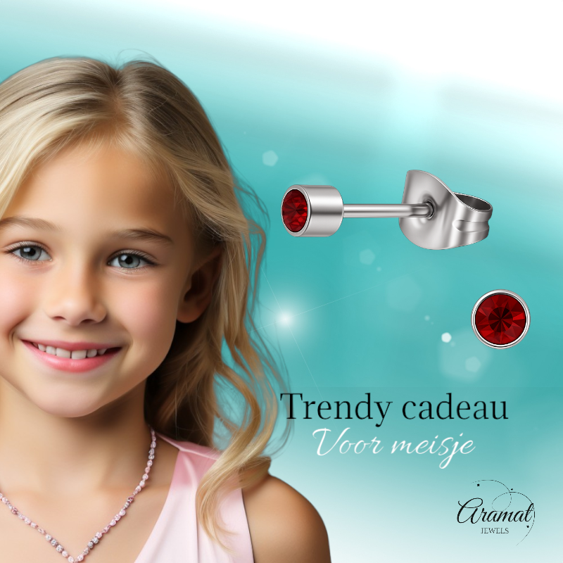 Mini boucles d'oreilles puces en cristal rouge grenat – 3 mm en acier inoxydable