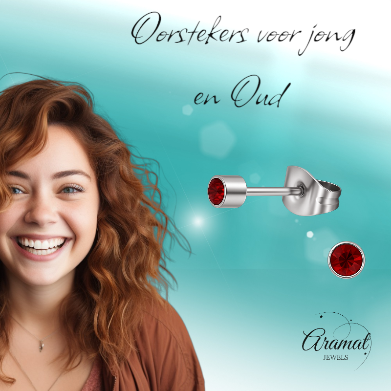 Mini boucles d'oreilles puces en cristal rouge grenat – 3 mm en acier inoxydable