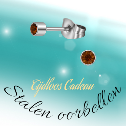 Mini boucles d'oreilles puces en cristal topaze brun – 3 mm en acier inoxydable