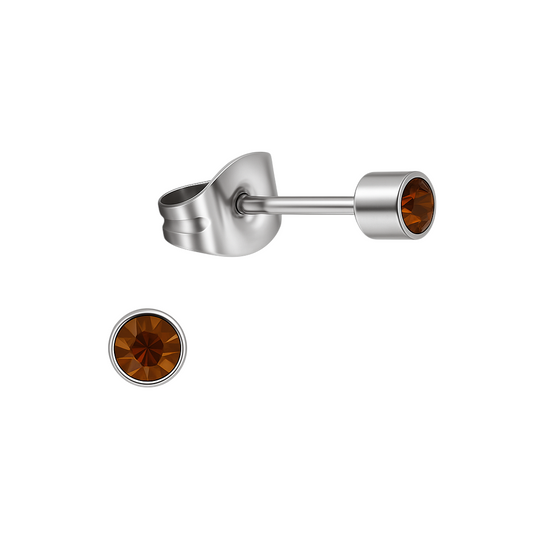 Mini stud earrings topaz brown crystal – 3mm stainless steel