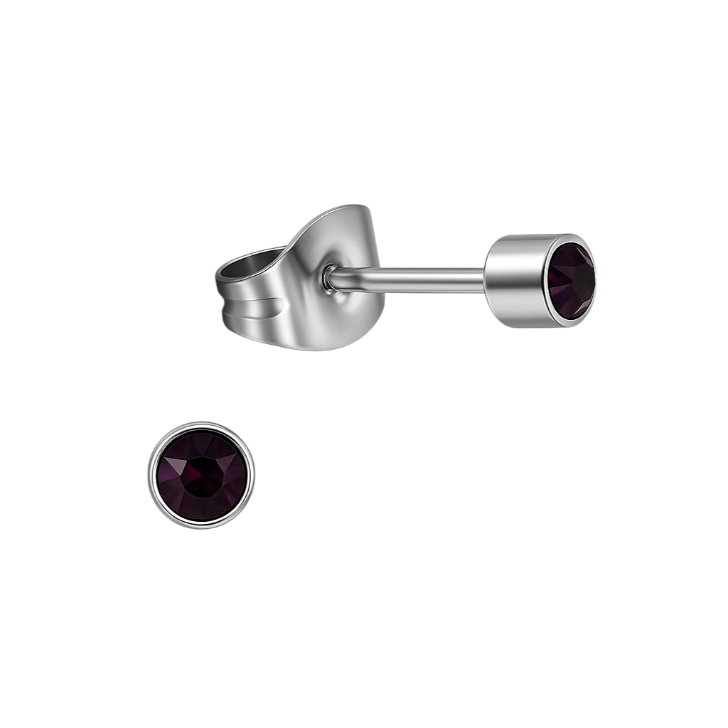 Boucles d'oreilles puces en cristal violet mini – 3 mm élégantes