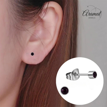 Boucles d'oreilles puces en cristal violet mini – 3 mm élégantes