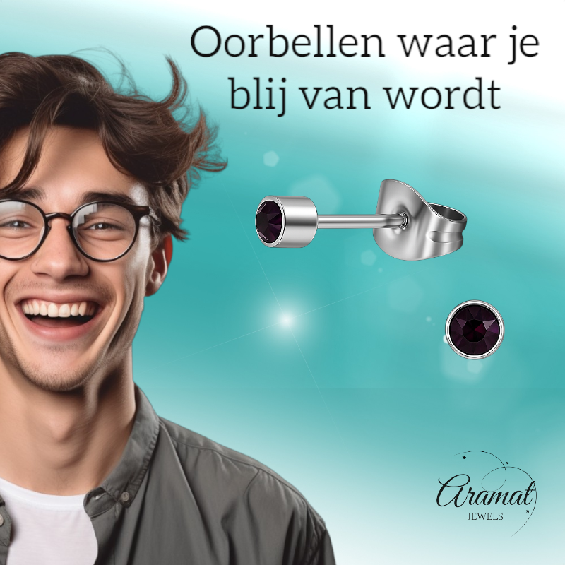 Boucles d'oreilles puces en cristal violet mini – 3 mm élégantes