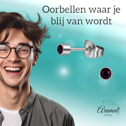 Boucles d'oreilles puces en cristal violet mini – 3 mm élégantes