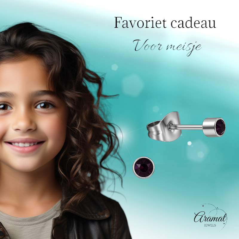 Boucles d'oreilles puces en cristal violet mini – 3 mm élégantes