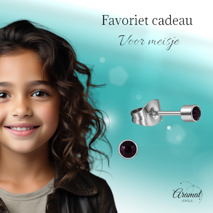 Boucles d'oreilles puces en cristal violet mini – 3 mm élégantes