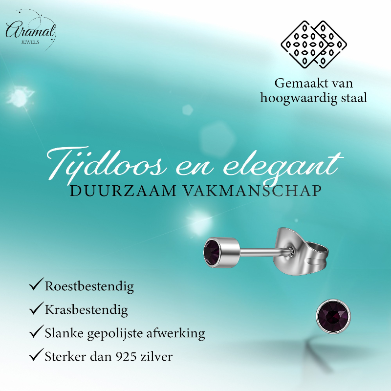 Boucles d'oreilles puces en cristal violet mini – 3 mm élégantes