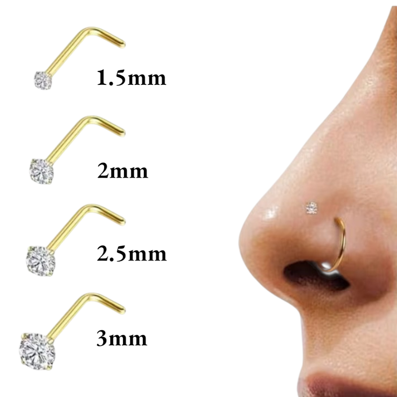 Gold-colored Nose Piercing Transparent Zirconia – L-Bar