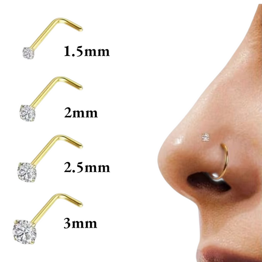 Goudkleurige Neuspiercing Transparante Zirkonia – L-Staafje