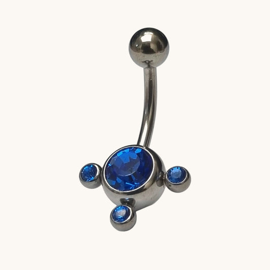 Piercing nombril en acier inoxydable avec zircon bleu saphir