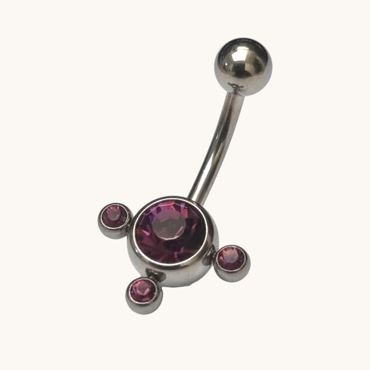 Purple Zirconia Belly Button Piercing - Stylish 3 Dots