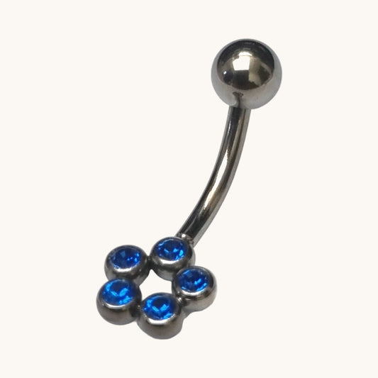 Piercing nombril en acier avec zircon bleu saphir