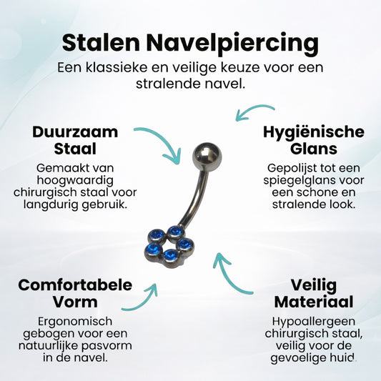 Piercing nombril en acier avec zircon bleu saphir