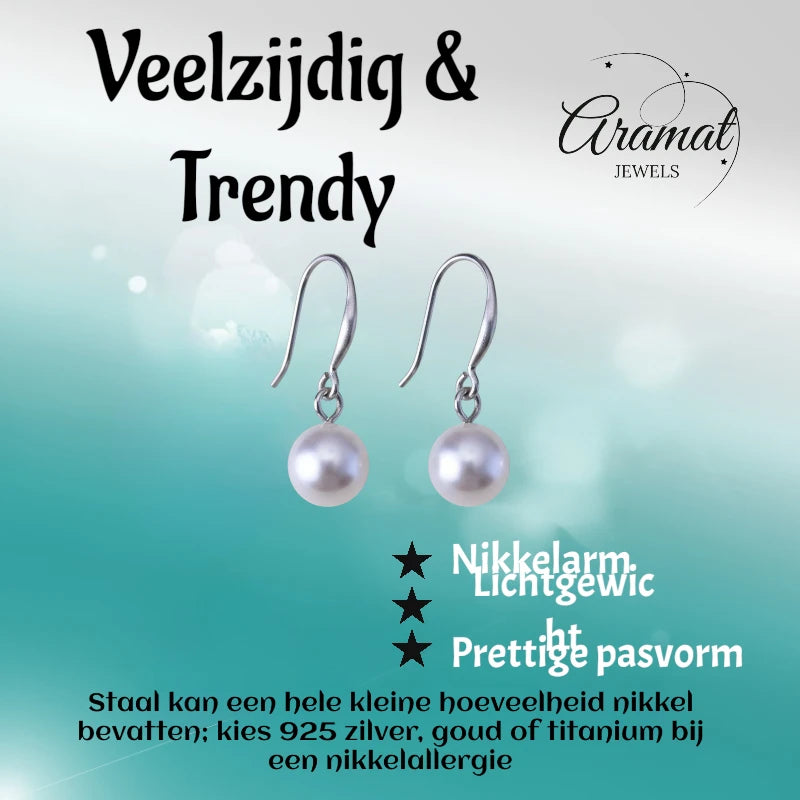 Boucles d'oreilles en acier avec perle blanche de 8 mm 