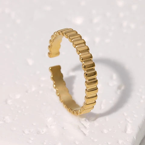 Verstelbare RVS Ring met Blokjes Motief - 3mm Breed