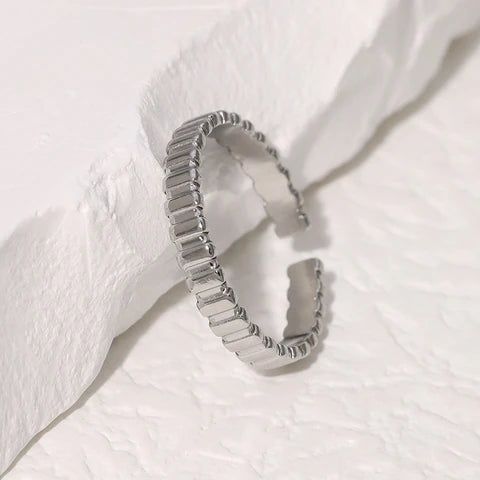 Verstelbare RVS Ring met Blokjes Motief - 3mm Breed