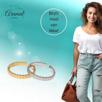 Verstelbare RVS Ring met Blokjes Motief - 3mm Breed