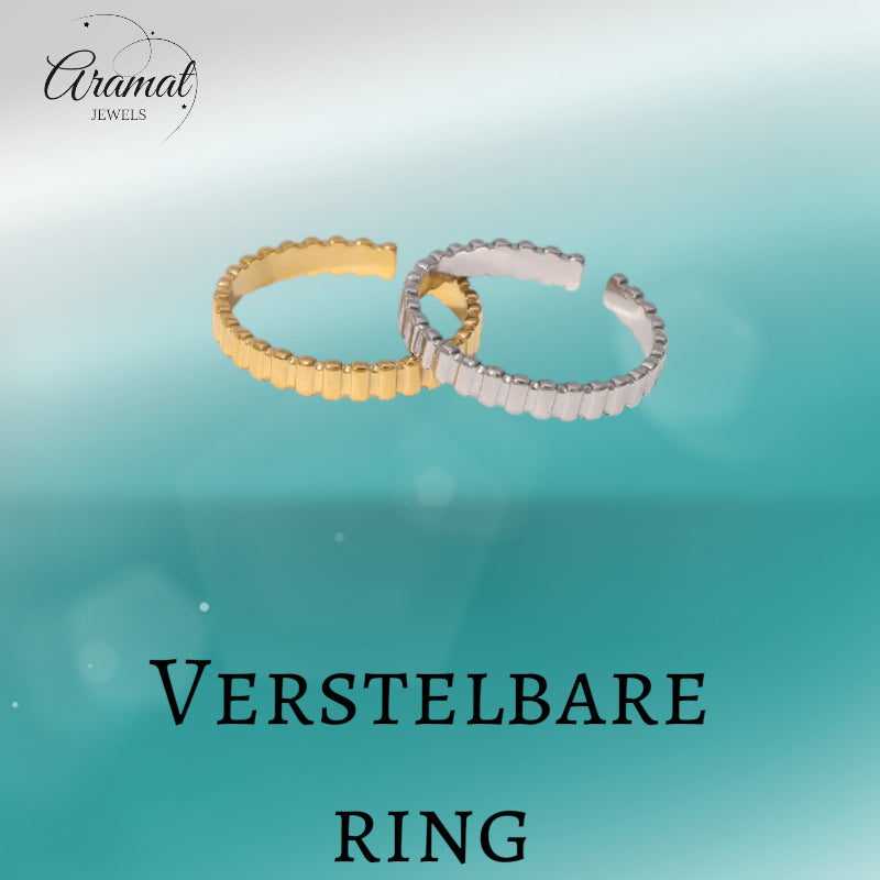 Verstelbare RVS Ring met Blokjes Motief - 3mm Breed