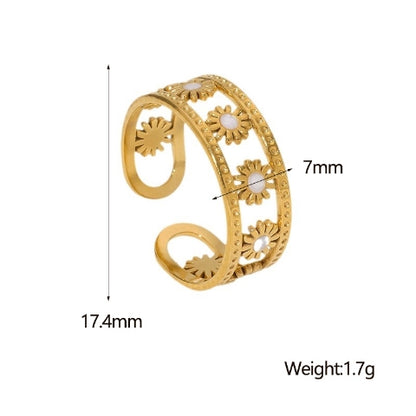 Verstelbare RVS Ring met Emaille Bloemen - Goudkleur (7 mm)