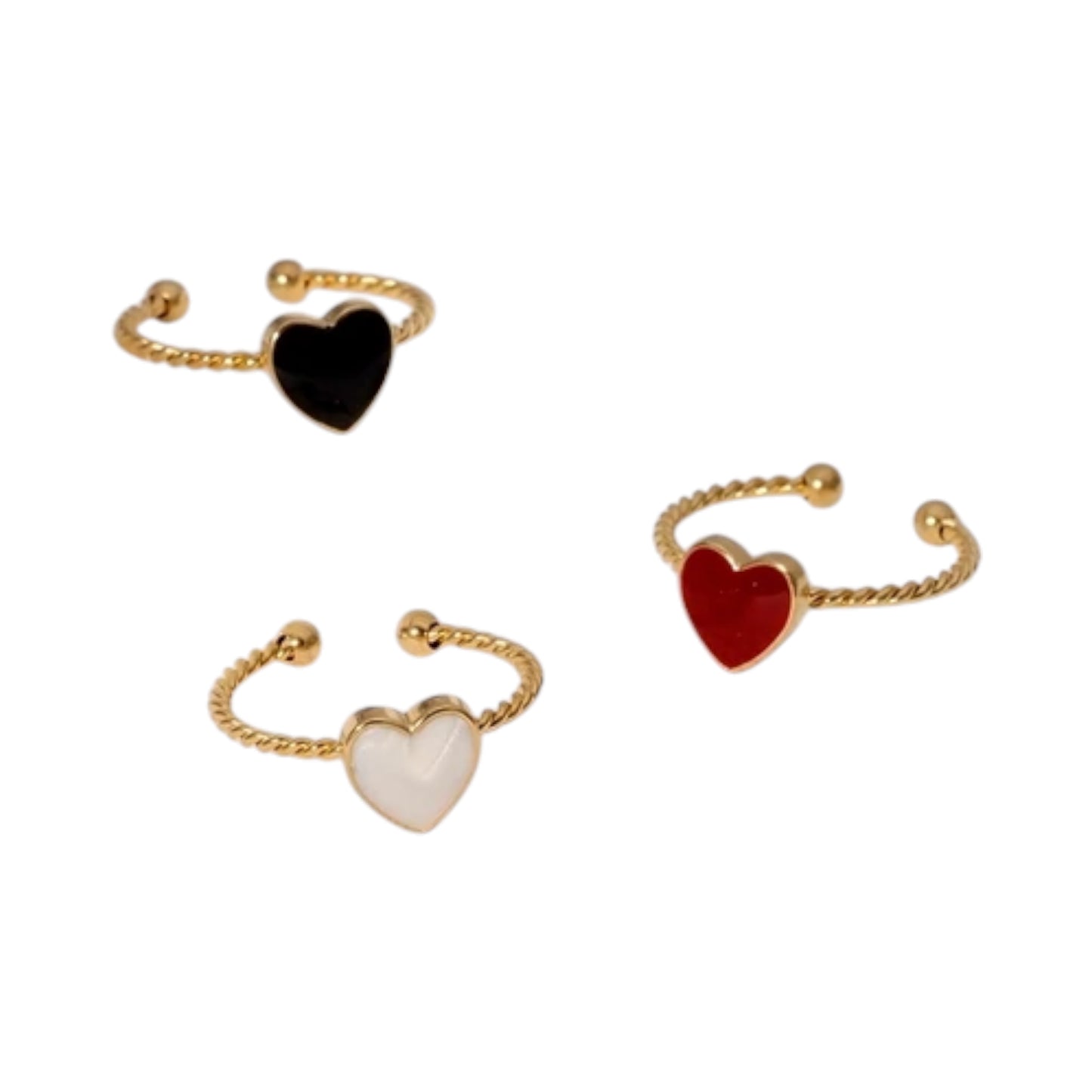 Verstelbare RVS Ring met Emaille Hartje - Goudkleur (8,5 mm)