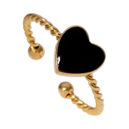 Verstelbare RVS Ring met Emaille Hartje - Goudkleur (8,5 mm)