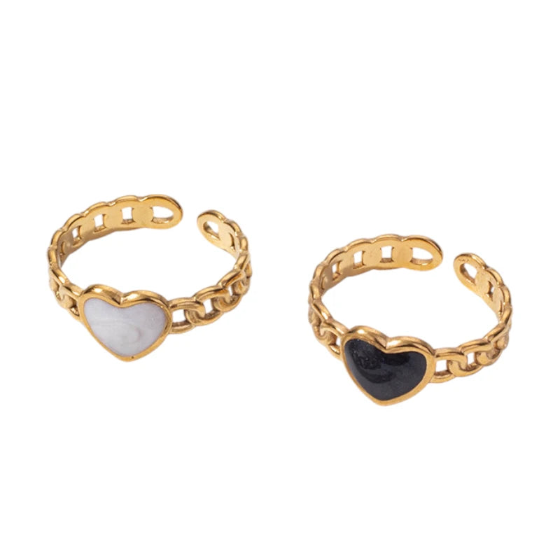 Verstelbare RVS Ring met Emaille Hartje - Goudkleur (8 mm)