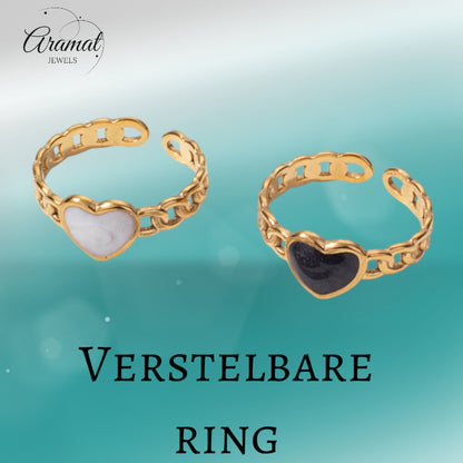 Verstelbare RVS Ring met Emaille Hartje - Goudkleur (8 mm)