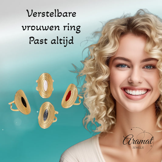 Grote Verstelbare RVS Ring Ovaal met Emaille - 28 mm