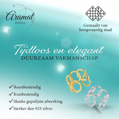 Brede One Size Ring RVS met Ovale Schakels (13 mm)