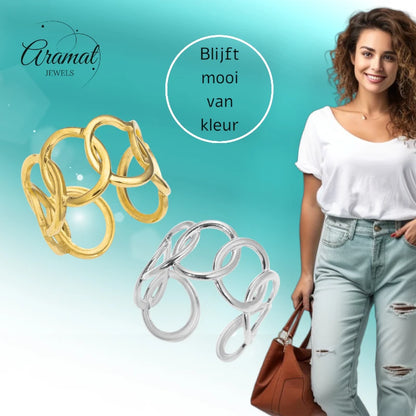 Brede One Size Ring RVS met Ovale Schakels (13 mm)