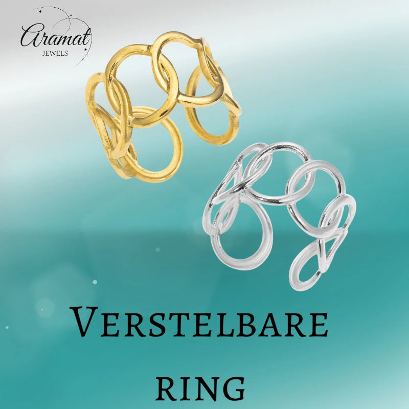 Brede One Size Ring RVS met Ovale Schakels (13 mm)